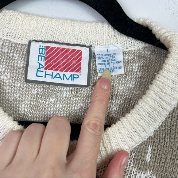 Beau Champ Vintage men's cream and brown abstract winter sweater size large - Picture 5 of 8
